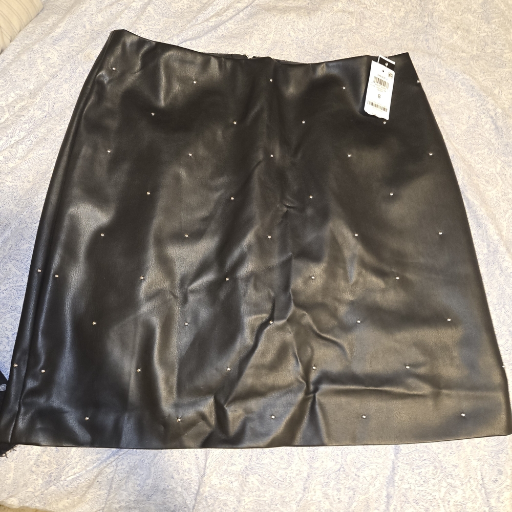 Bar III Black Faux Leather Mini Skirt with Silver Studs